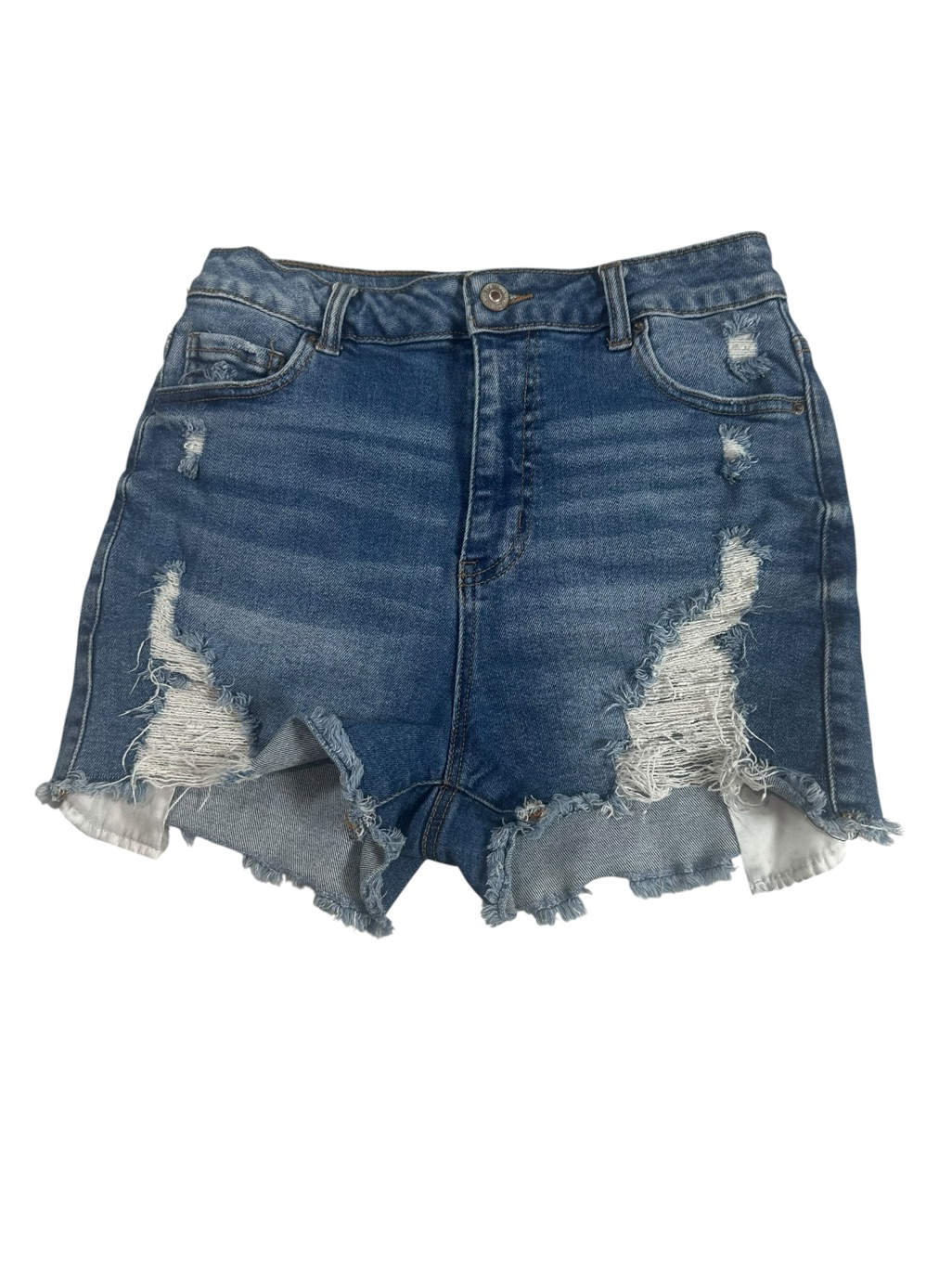 Wax Jean Distressed Denim Blue Mid Rise Frayed Hem Shorts Size Large